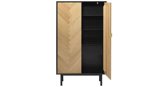 HIGHBOARD Schwarz, Eichefarben - Eichefarben/Goldfarben, Design, Holzwerkstoff/Metall (95/160/40cm) - Novel