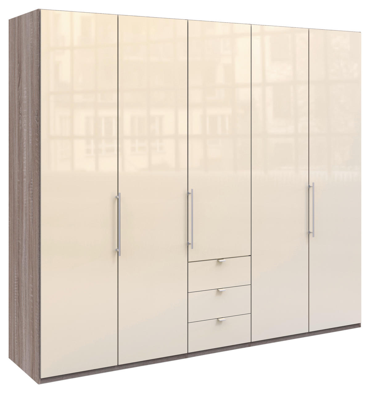 FALTTÜRENSCHRANK  in Trüffeleichefarben, Magnolie  - Chromfarben/Magnolie, KONVENTIONELL, Glas/Holzwerkstoff (250/216/58cm) - Venda