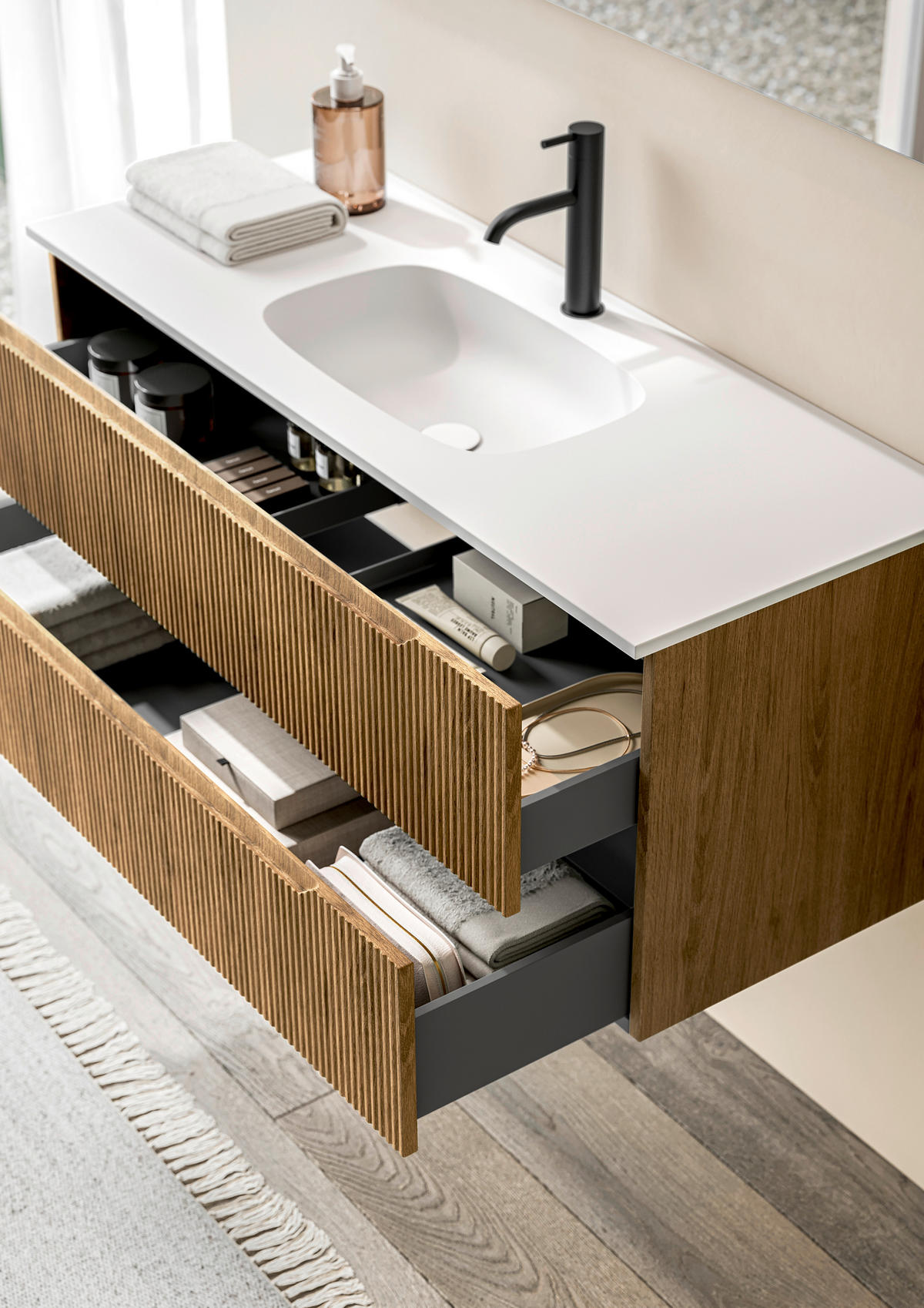 BADEZIMMER 3-teilig 120 cm  - Weiss/Eichefarben, Konventionell, Holzwerkstoff/Stein (120cm) - Belluti