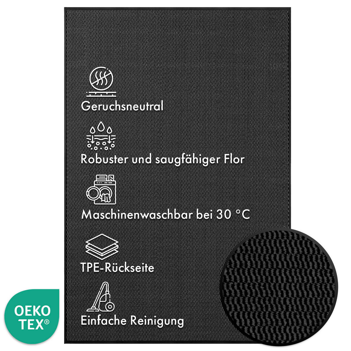 SCHMUTZFANGMATTE - Anthrazit, Basics, Kunststoff/Textil (80/120cm) - Floordirekt