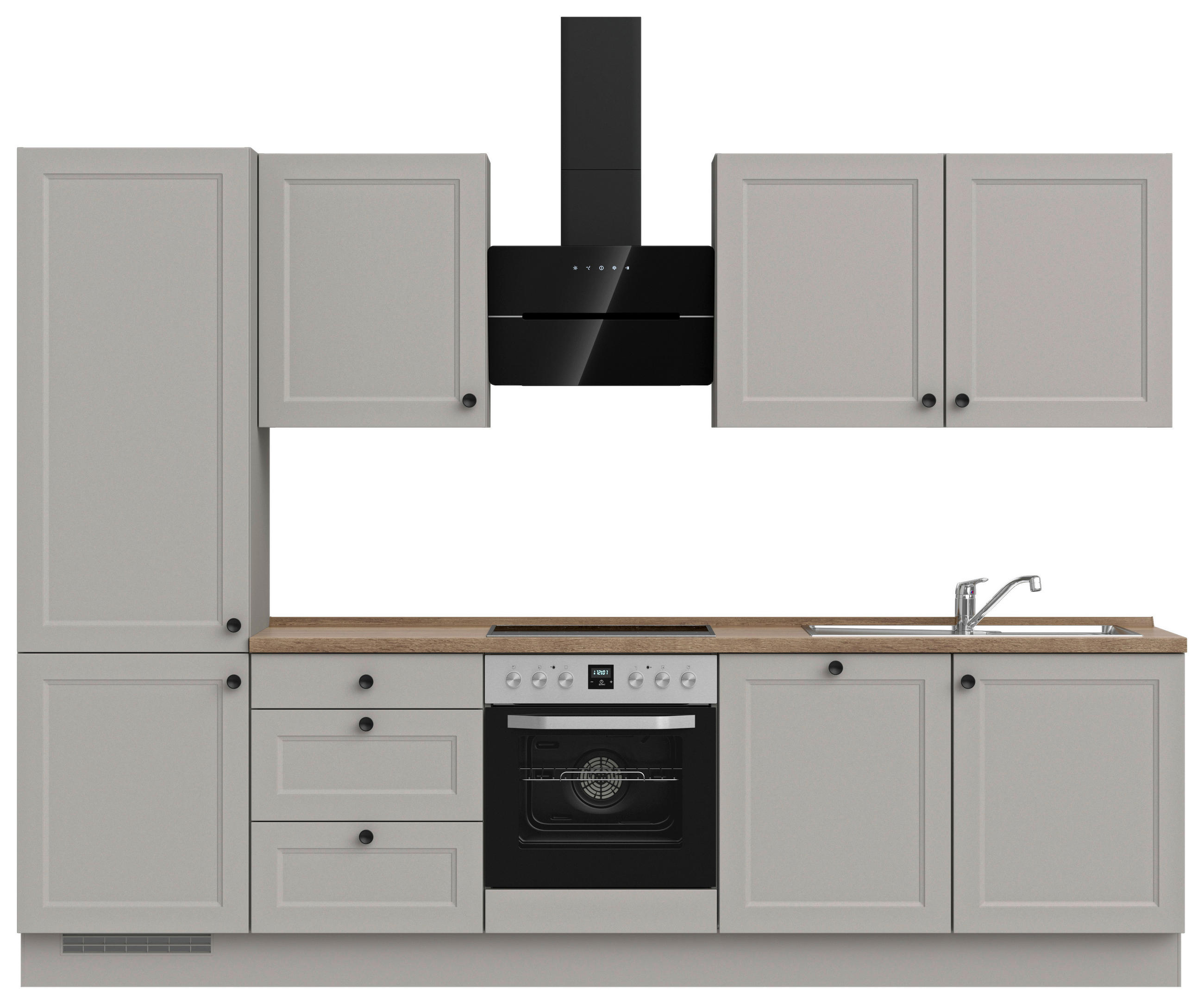 KÜCHENBLOCK 300 cm   in Grau, Eiche dunkel  - Eiche dunkel/Schwarz, MODERN, Holzwerkstoff/Metall (300cm) - Nobilia