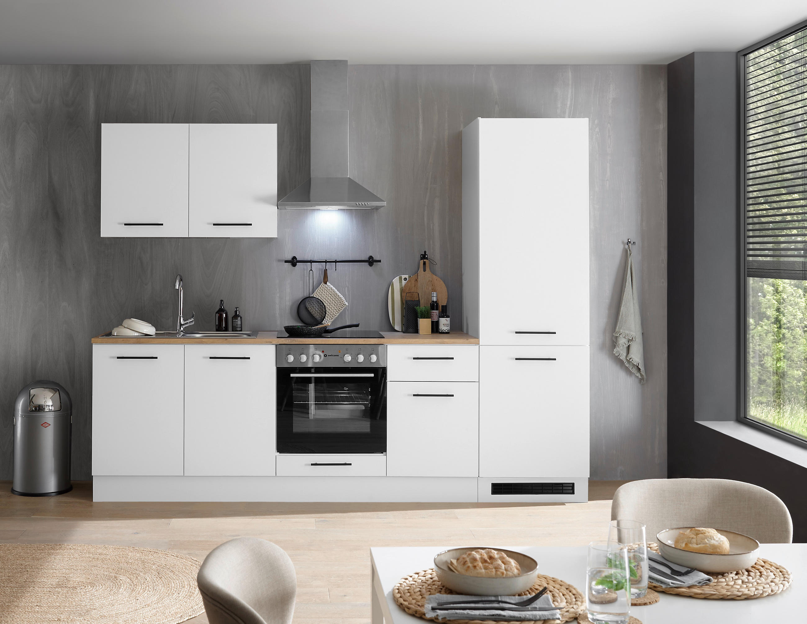 KUHINJSKI BLOK BREZ APARATOV - črna/barve hrasta, Basics, umetna masa/leseni material (270cm) - MID.YOU