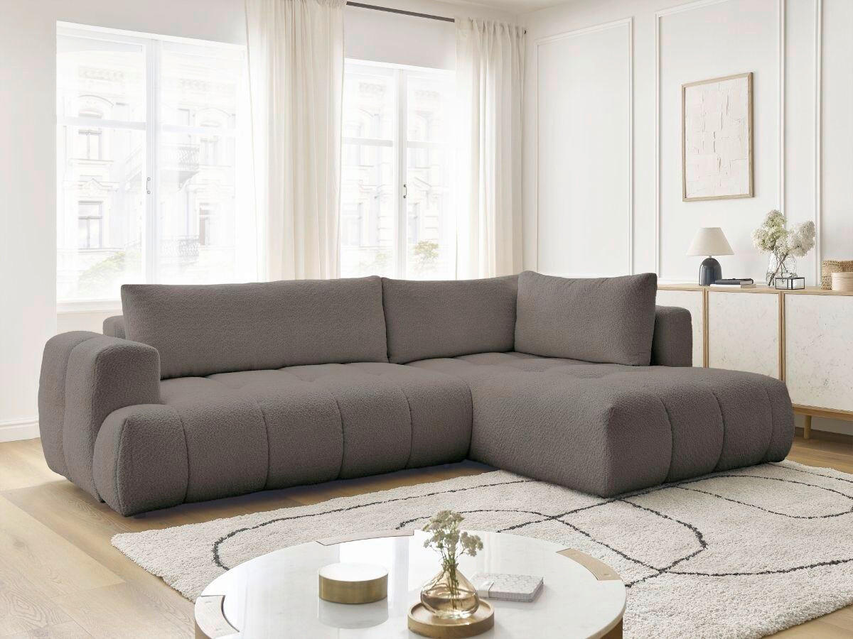 ECKSCHLAFSOFA FUJI Bouclé Taupe  inkl.  - Taupe/Schwarz, MODERN, Kunststoff/Textil (282/204cm)