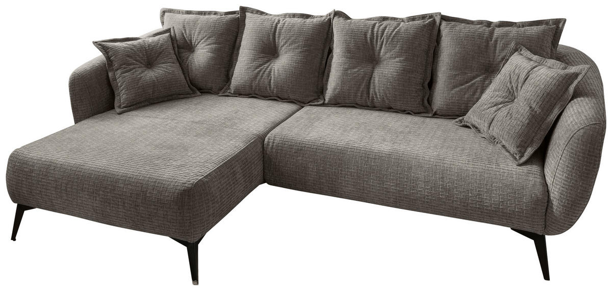ECKSOFA in Mikrofaser Graubraun  162/277 cm  - Graubraun/Schwarz, MODERN, Textil/Metall (162/277cm) - Livetastic