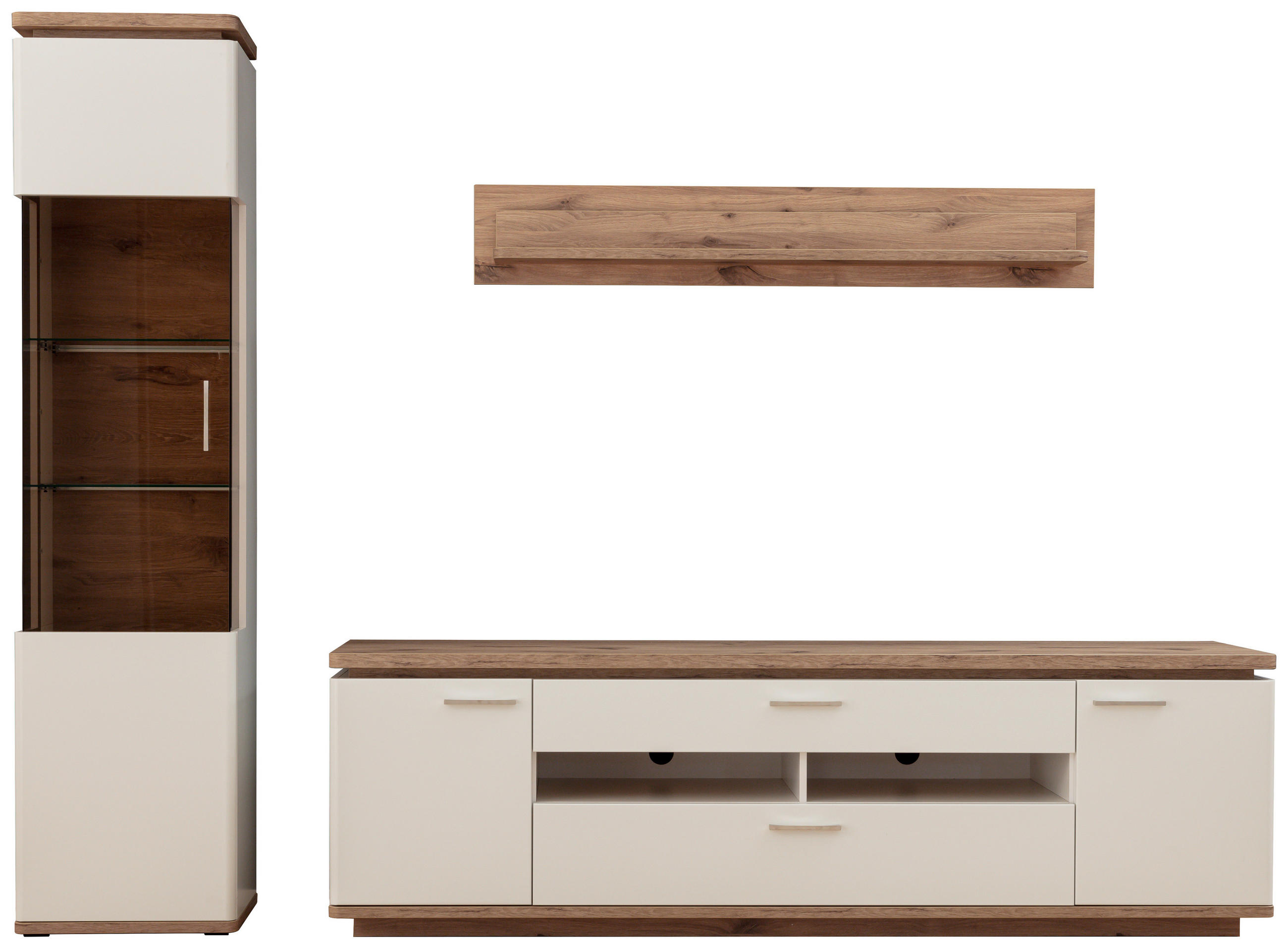 WOHNWAND Tbilisi  in Weiß, Eichefarben  270/208/50 cm  - Eichefarben/Weiß, Design, Glas/Holzwerkstoff (270/208/50cm) - Livetastic