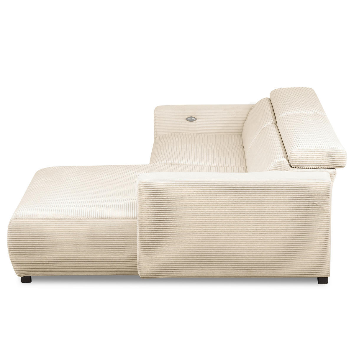ECKSOFA RENO Beige Cord Relaxfunktion, Kopfteilverstellung  - Beige/Schwarz, Design, Kunststoff/Textil (248/184cm) - Livetastic