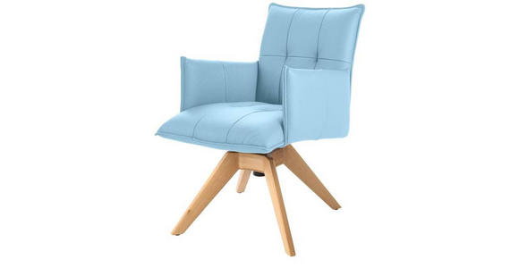 ARMLEHNSTUHL in Echtleder pigmentiert - Eichefarben/Hellblau, Design, Leder/Holz (86/57/65cm) - Valnatura