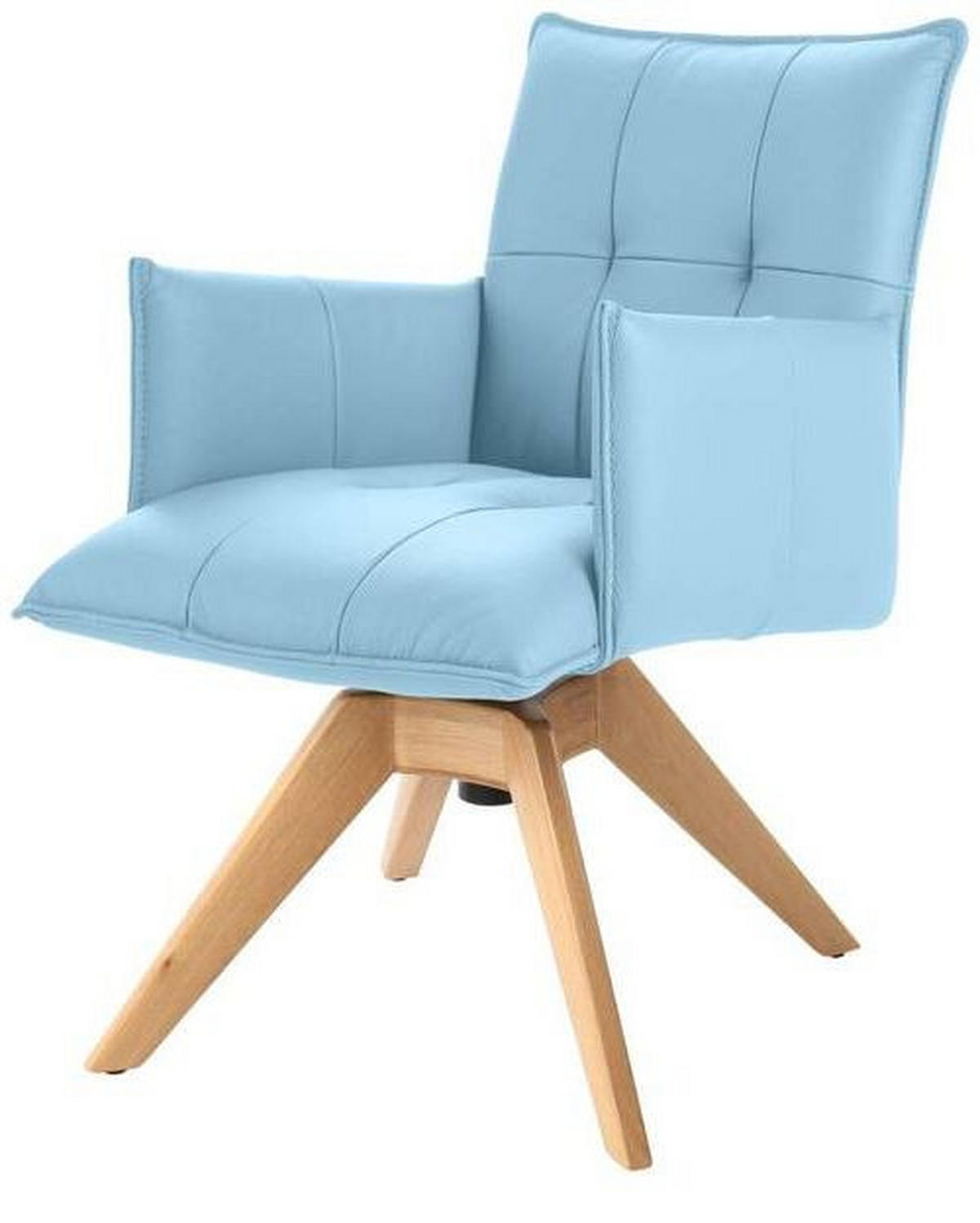 ARMLEHNSTUHL  in Echtleder pigmentiert  - Eichefarben/Hellblau, Design, Leder/Holz (86/57/65cm) - Valnatura