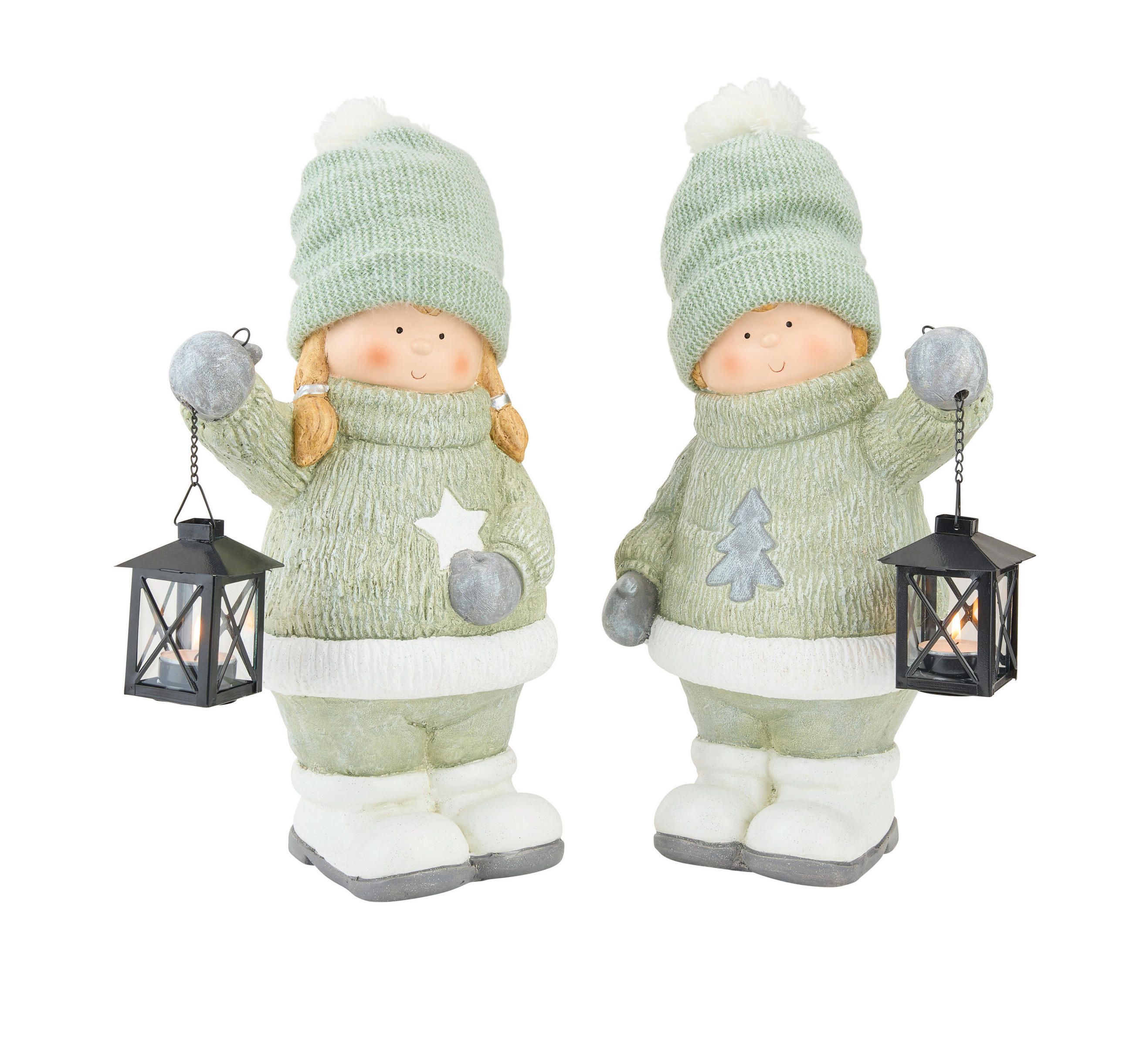 OKRASNA FIGURA OTROKA - siva/zelena, Trendi, kamen/kovina (24/39,5/19cm) - X-Mas