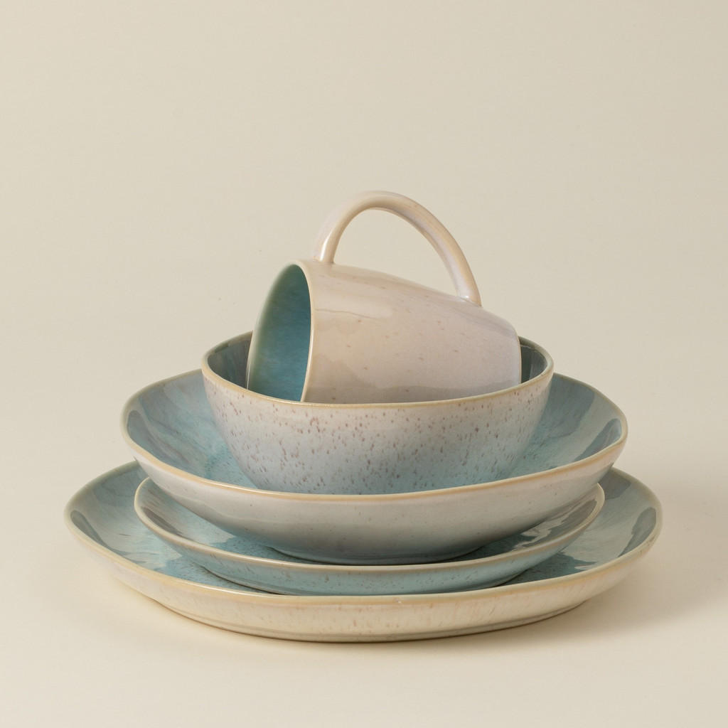 Thumbnail - Costa Nova Kombiservice Eivissa, Creme, Pastellblau, Keramik, 5-teilig, 440 ml,670 ml, Handmade in Europe, Essen & Trink...