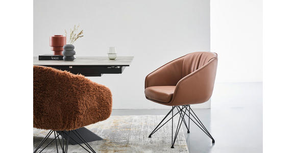 ARMLEHNSTUHL  in Eisen Echtleder pigmentiert  - Cognac/Schwarz, Design, Leder/Metall (59,5/83,5/63,5cm) - Belluti