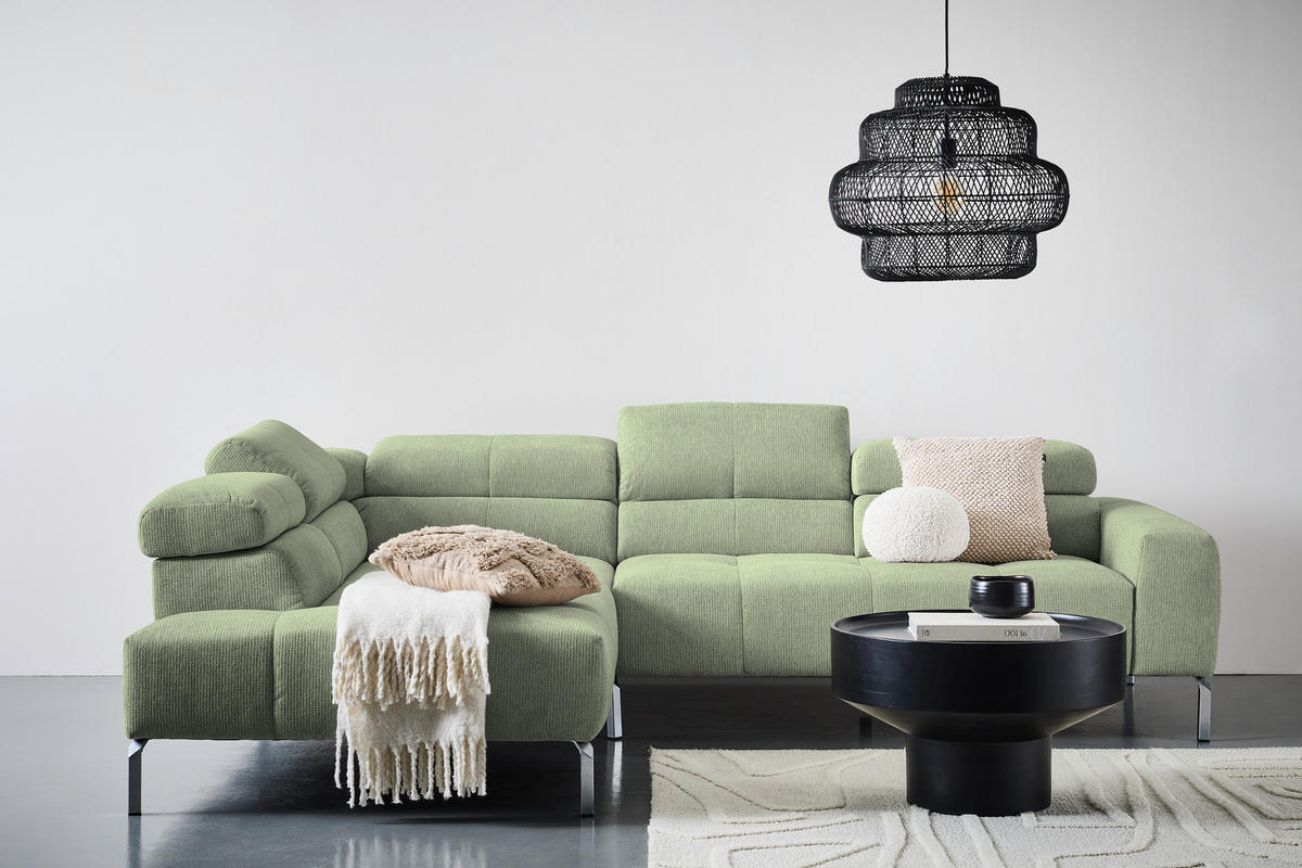 ECKSOFA in Flachgewebe Olivgrün  224/282 cm  - Chromfarben/Olivgrün, KONVENTIONELL, Textil/Metall (224/282cm) - Hom`in