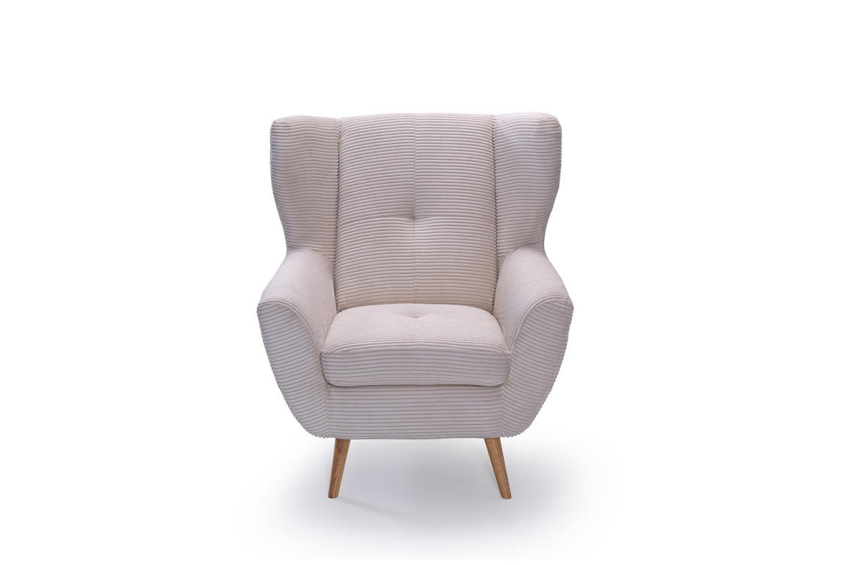 OHRENSESSEL in Cord Creme  - Eichefarben/Creme, Design, Holz/Textil (90/102/90cm) - Stylife