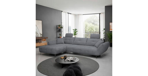 ECKSOFA Dunkelgrau Chenille Armlehnenkissen, Rücken echt, Sitztiefenverstellung  - Dunkelgrau/Schwarz, KONVENTIONELL, Textil/Metall (215/313cm) - Hom`in