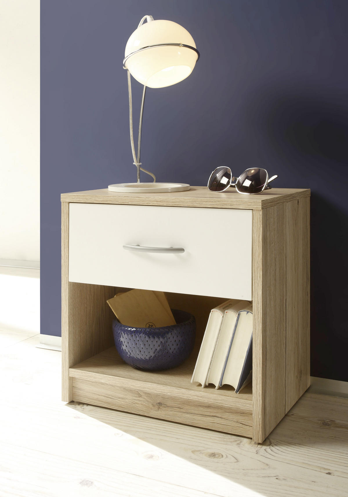NOĆNI ORMARIĆ bijela, hrast San Remo   - bijela/hrast San Remo, Konvencionalno, drvni materijal/plastika (39/41/28cm) - Boxxx