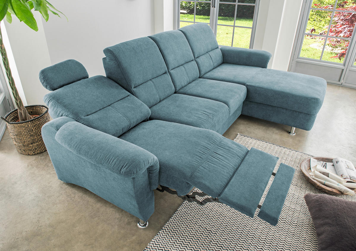 ECKSOFA in Mikrofaser Hellblau  - Chromfarben/Hellblau, Konventionell, Textil/Metall (292/165cm) - Livetastic