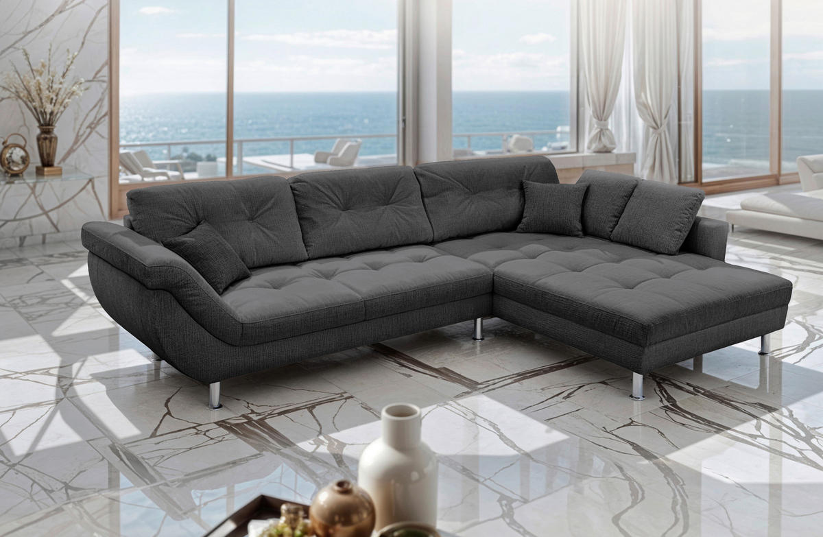 ECKSOFA BROOKLYN Anthrazit Flachgewebe Zierkissen, Rückenkissen  - Anthrazit/Silberfarben, KONVENTIONELL, Kunststoff/Textil (329/199cm) - Livetastic