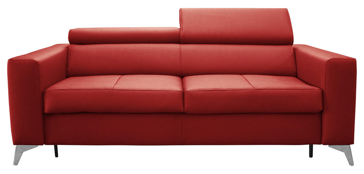 SCHLAFSOFA Rot Echtleder Lederlook  - Silberfarben/Rot, Design, Leder/Textil (206/95/101cm) - Livetastic