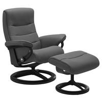 RELAXSESSELSET Echtleder Relaxfunktion, Hocker    - Dunkelgrau/Schwarz, Natur, Leder/Holz (84/102/76cm) - Stressless