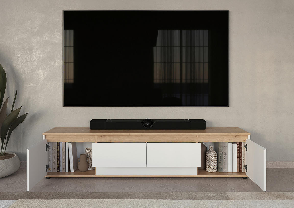 TV-BÄNK 180/50/42 cm  - vit/svart, Modern, trämaterial (180/50/42cm) - Carryhome