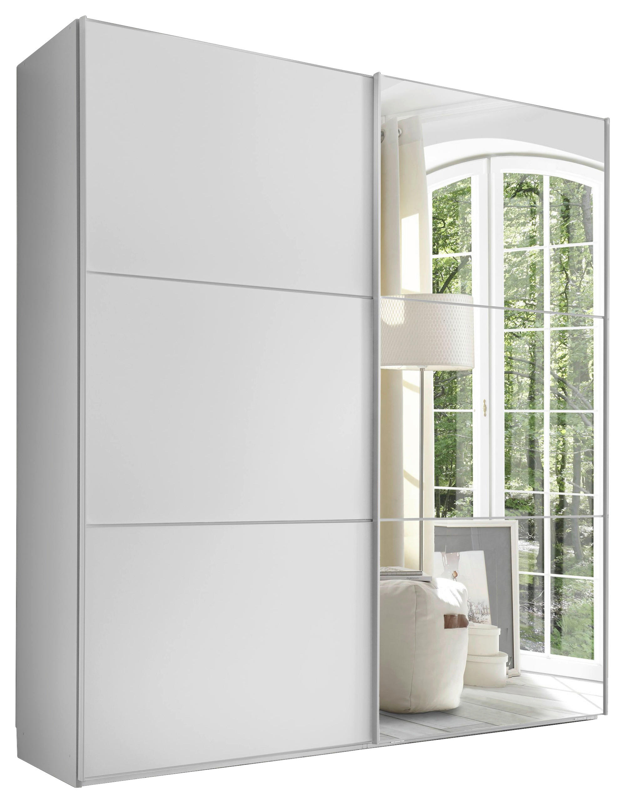 SCHWEBETÜRENSCHRANK 2-türig Weiß  - Alufarben/Weiß, KONVENTIONELL, Glas/Holzwerkstoff (200/222/68cm) - Moderano