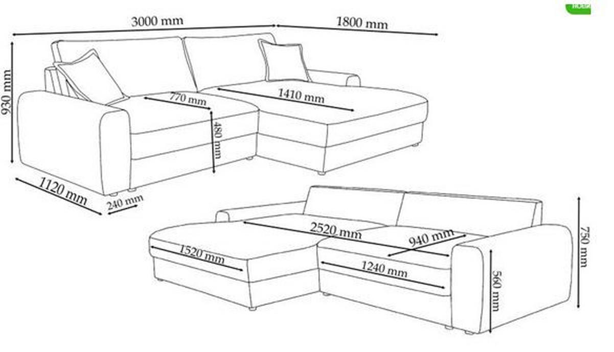 ECKSOFA in Cord Rosa  - Schwarz/Rosa, Modern, Kunststoff/Textil (180/300cm) - Carryhome