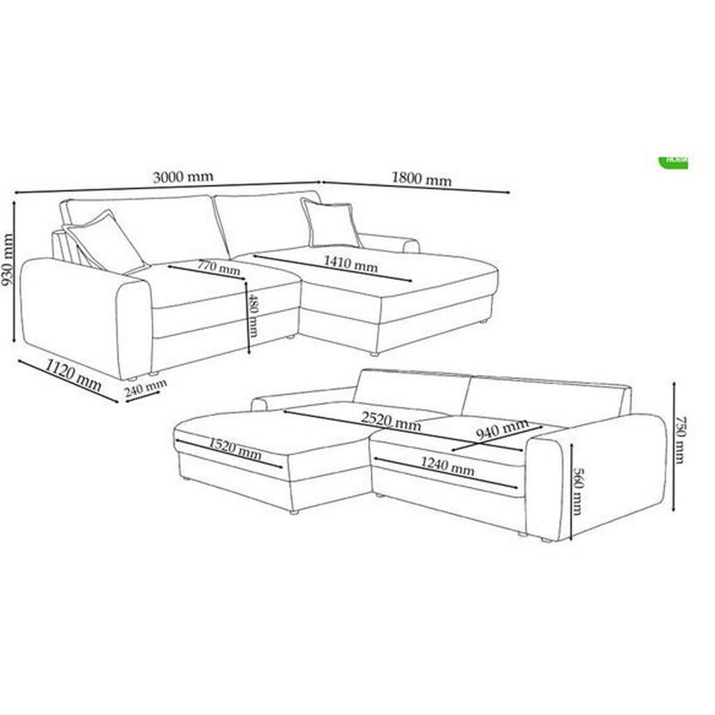 Thumbnail - Carryhome Ecksofa, Rosa, Textil, 3-Sitzer, Füllung: Schaumstoff,Hohlfaser, Ottomane rechts, L-Form, 300x180 cm, Rücken e...
