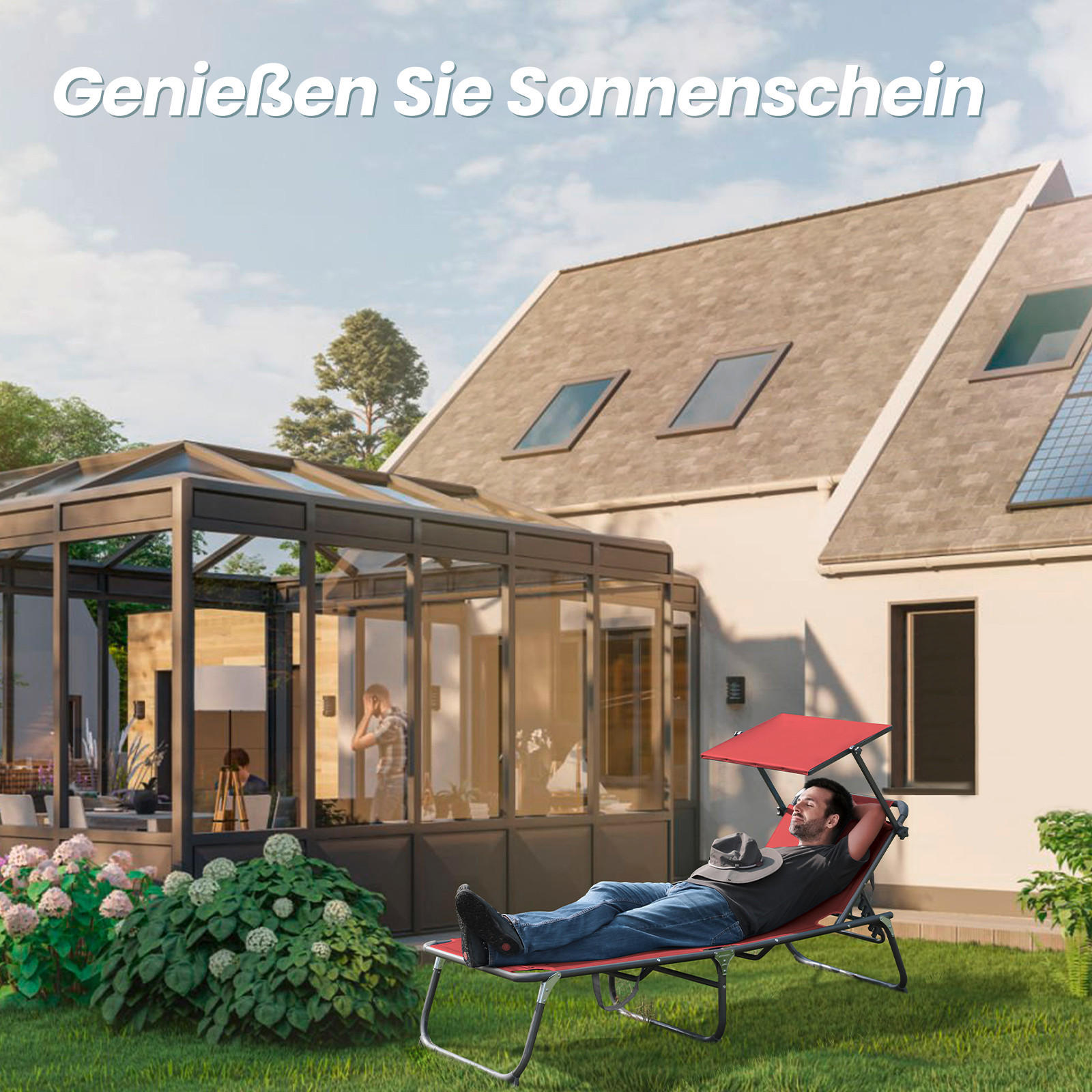 GARTENLIEGE 70/36/200 cm  - Anthrazit/Rot, Basics, Textil/Metall (70/36/200cm) - Modante