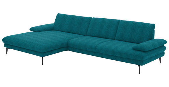 ECKSOFA in Chenille Petrol  - Petrol/Schwarz, Design, Textil/Metall (180/310cm) - Dieter Knoll