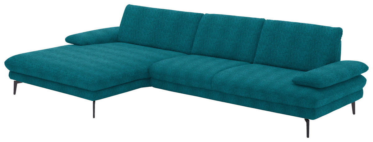 ECKSOFA in Chenille Petrol  - Petrol/Schwarz, Design, Textil/Metall (180/310cm) - Dieter Knoll