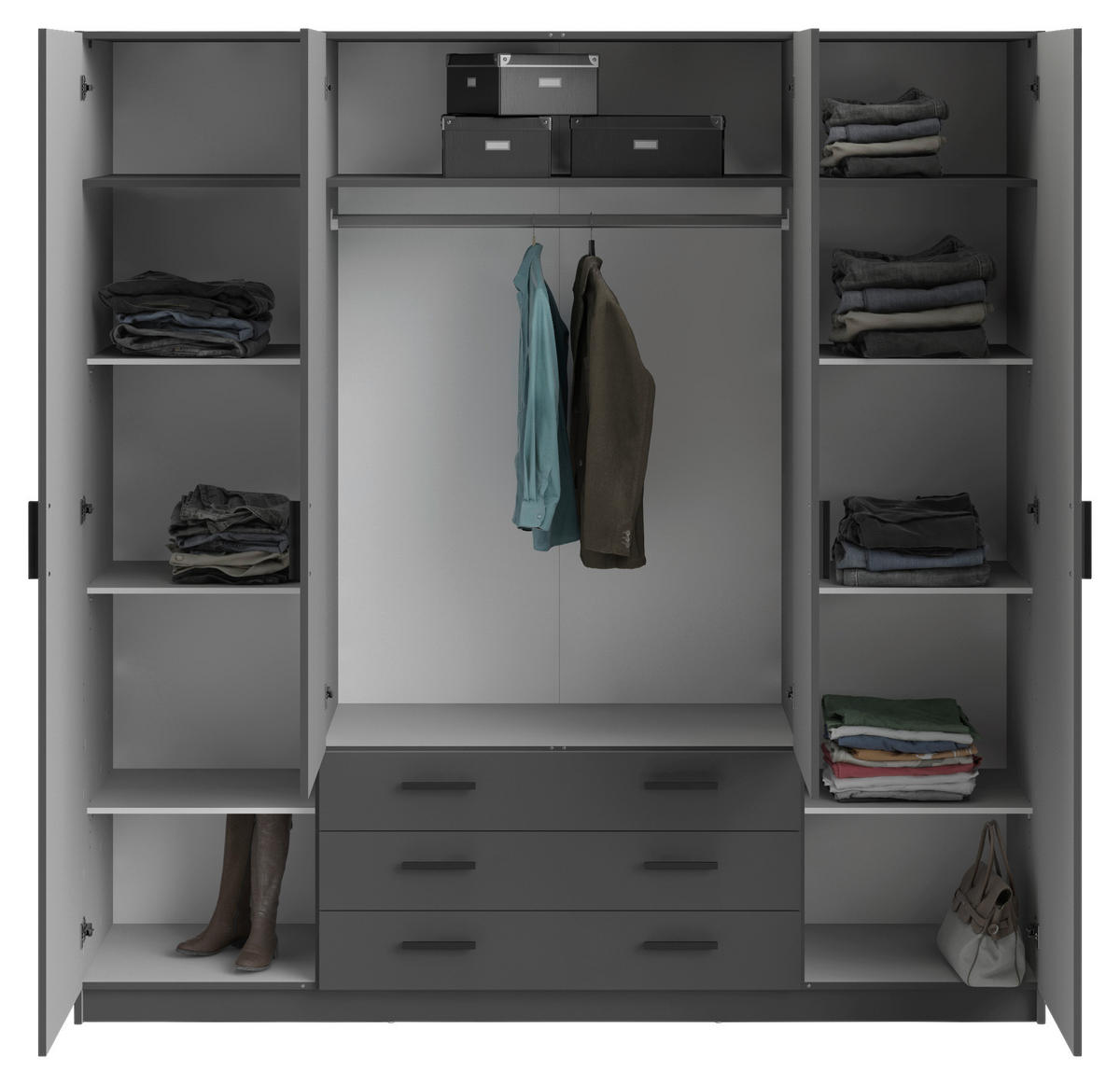 KLEIDERSCHRANK in Grau  - Dunkelgrau/Schwarz, Basics, Holzwerkstoff/Metall (195,5/200,4/49,6cm) - MID.YOU