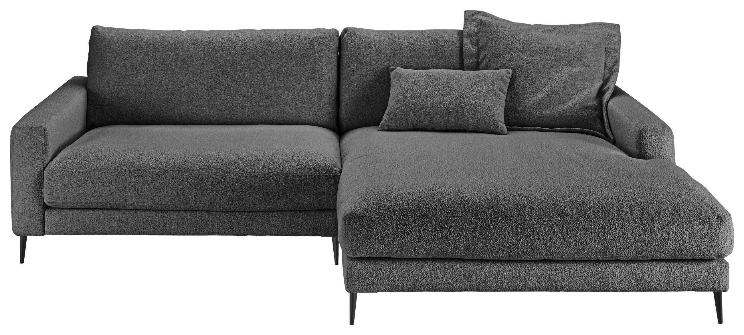 ECKSOFA Anthrazit Flachgewebe Rücken echt  - Anthrazit/Schwarz, Design, Textil/Metall (272/190cm) - Pure Home Lifestyle