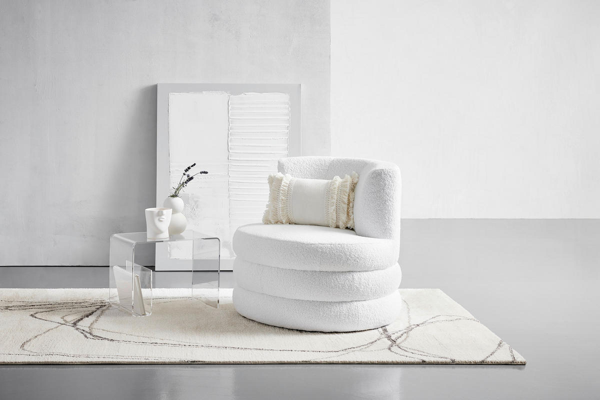 DESIGNSESSEL in Flachgewebe, Teddystoff Weiss  - Weiss/Edelstahlfarben, Trend, Textil/Metall (90/82/85cm) - Livetastic