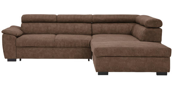 ECKSOFA Braun Lederlook Bettkasten, Schlaffunktion, Rücken echt, Kopfteilverstellung, Sitztiefenverstellung  - Schwarz/Braun, Design, Kunststoff/Textil (263/230cm) - Hom`in