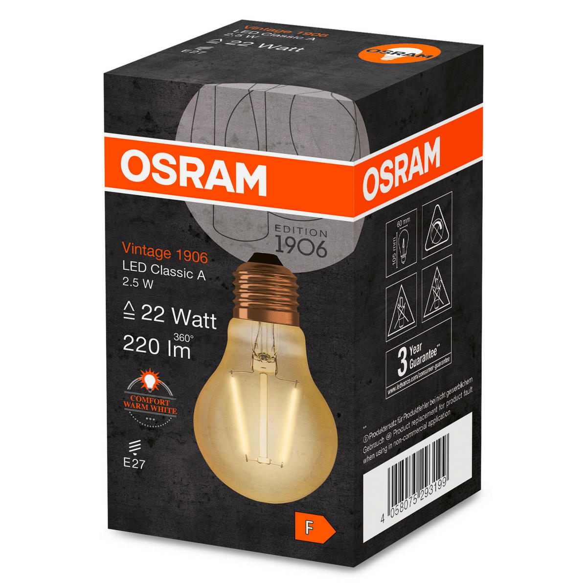 LED-LEUCHTMITTEL   E27 4 W 300 lm  - Goldfarben, Basics, Glas (6/10,5cm) - Osram