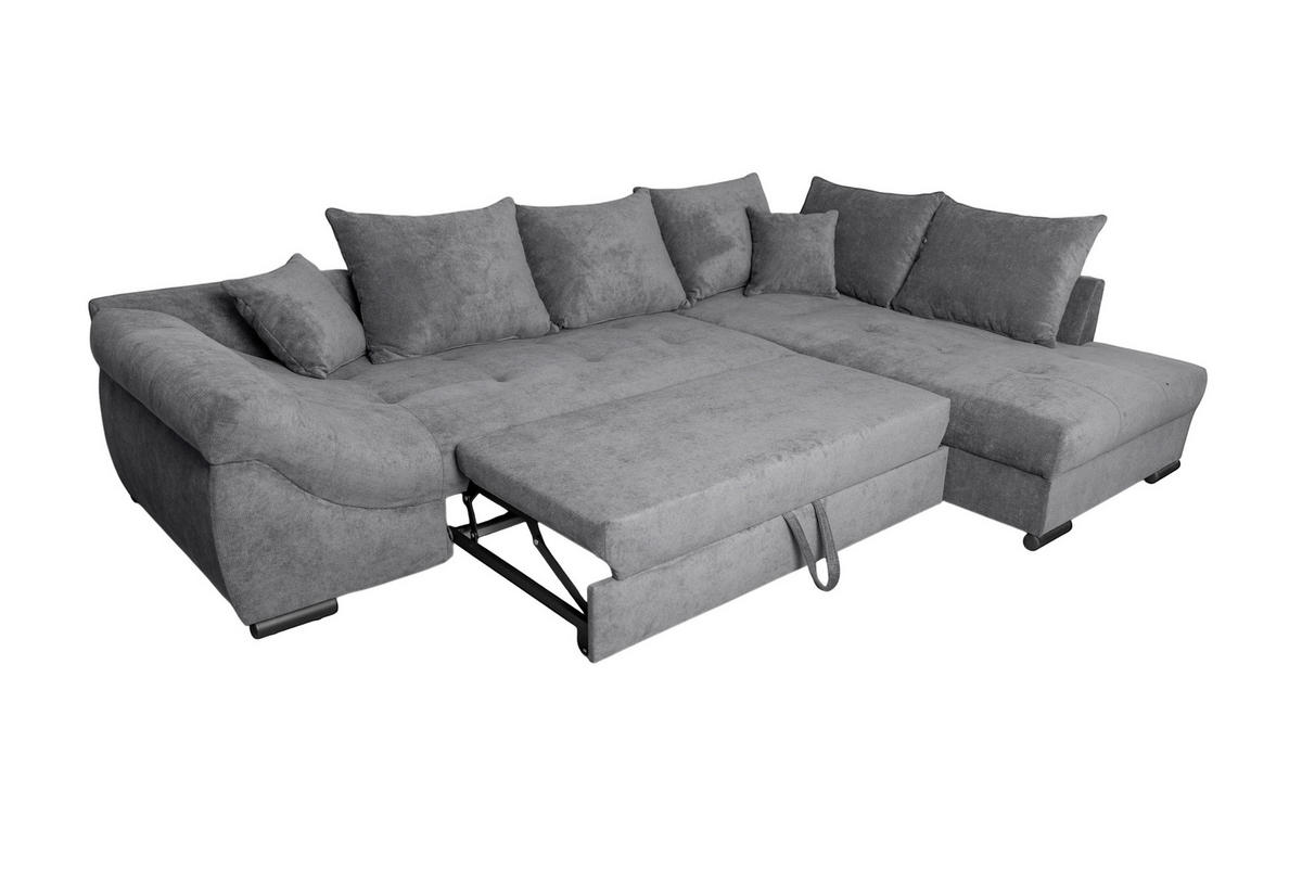 ECKSOFA ATLANTA Dunkelgrau Struktur Liegefläche im Originalstoff  - Dunkelgrau/Schwarz, Design, Textil/Metall (298/202cm) - MID.YOU