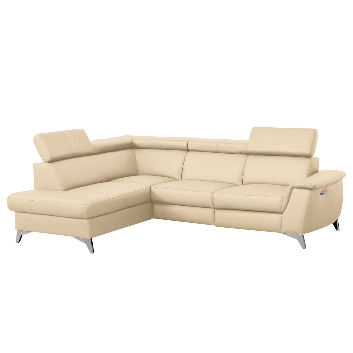 ECKSOFA Beige Echtleder Lederlook  - Chromfarben/Beige, Design, Leder/Textil (197/257cm) - Livetastic