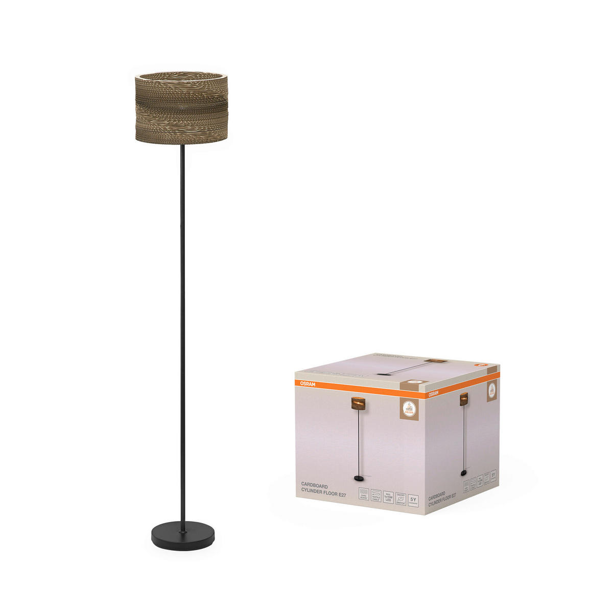 STEHLEUCHTE 30/160 cm    - Braun, Natur, Karton/Metall (30/160cm) - Osram