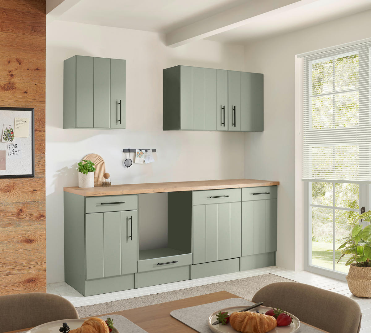 KÜCHENLEERBLOCK 220 cm   in Wildeiche, Schilfgrün  - Schilfgrün/Wildeiche, Trend, Holzwerkstoff/Metall (220cm) - Respekta