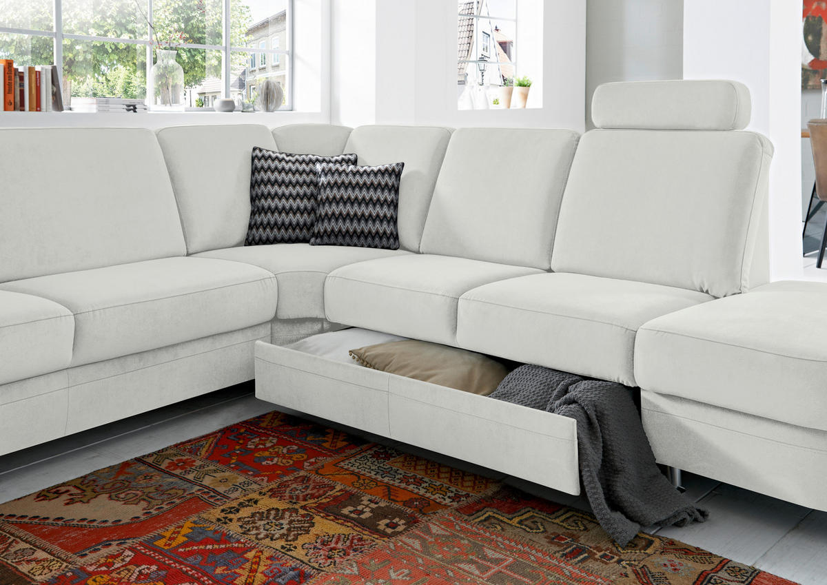 ECKSOFA in Flachgewebe Hellgrau  - Hellgrau/Alufarben, Konventionell, Textil/Metall (269/289cm) - Beldomo System