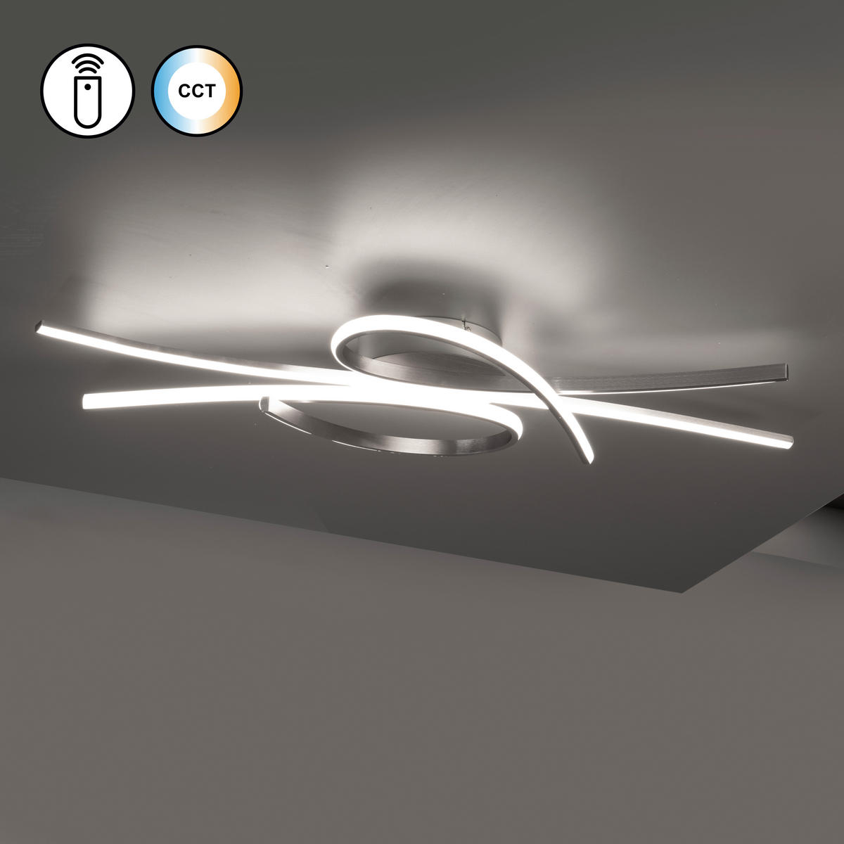 LED-DECKENLEUCHTE Biba 100/44/10 cm   - Nickelfarben, Design, Metall (100/44/10cm) - Fischer & Honsel
