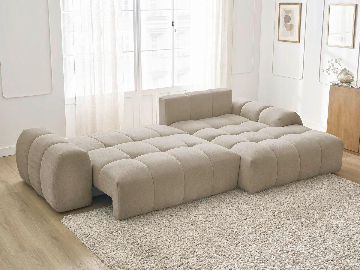 ECKSCHLAFSOFA EVEREST  mit Rücken echt, Armteil links, Armteil rechts Struktur Taupe  - Taupe/Schwarz, MODERN, Kunststoff/Textil (318/180cm) - Livetastic