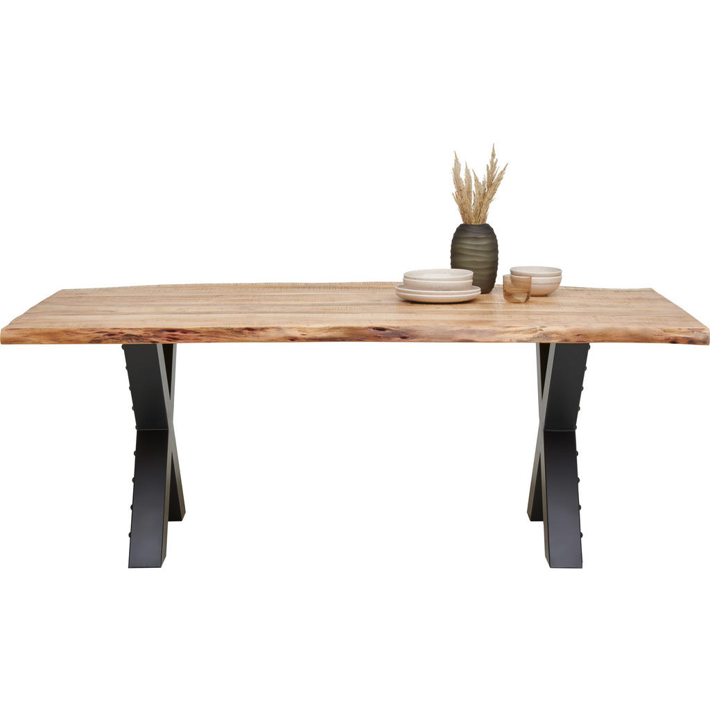 Thumbnail - Ambia Home Esstisch, Schwarz, Akazie, Holz, Metall, Akazie, vollmassiv, Holz, rechteckig, X-Form, 100x76x200 cm, Esszimm...