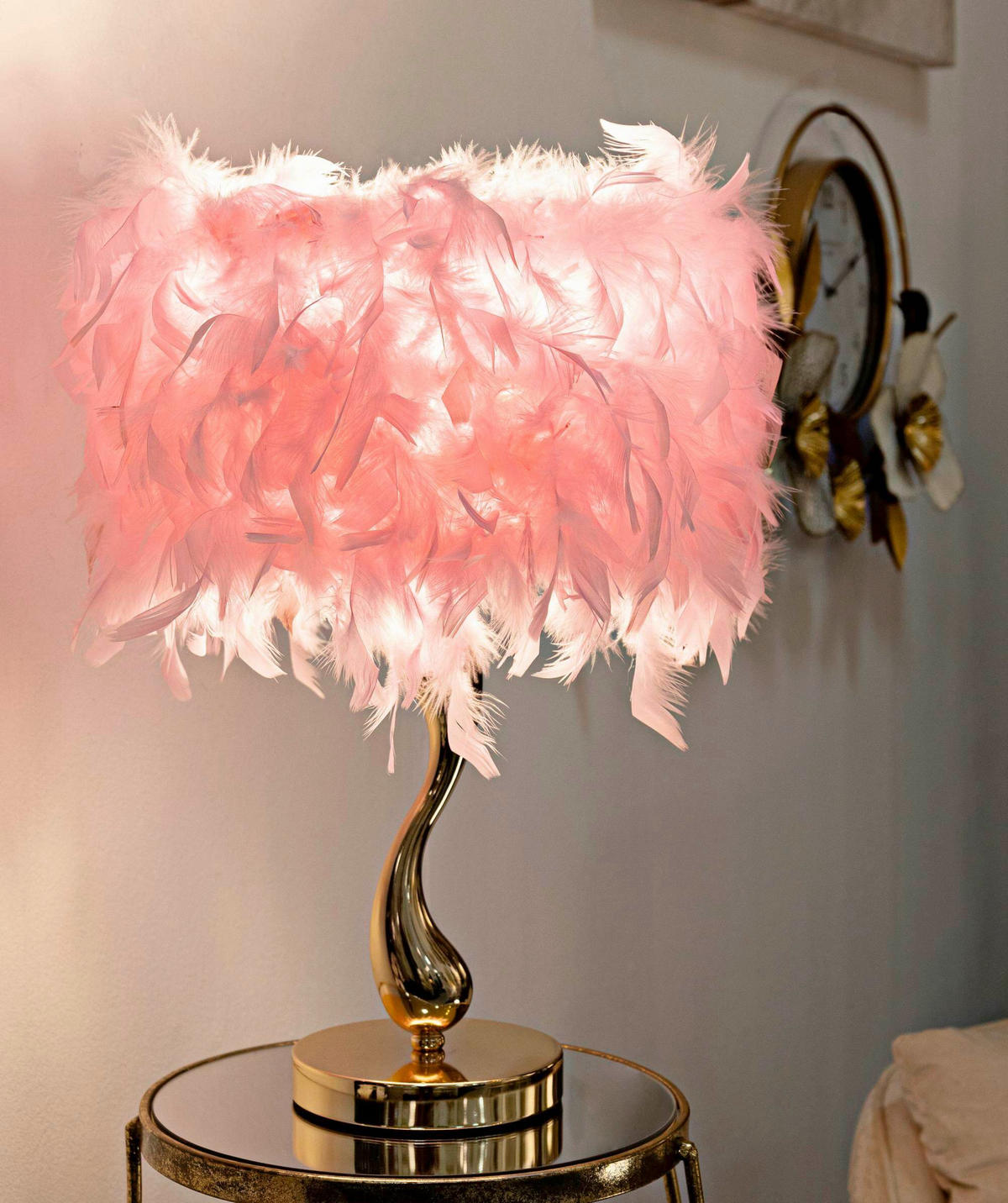 TISCHLEUCHTE - Pink/Goldfarben, Basics, Kunststoff/Metall (25/47/25cm)