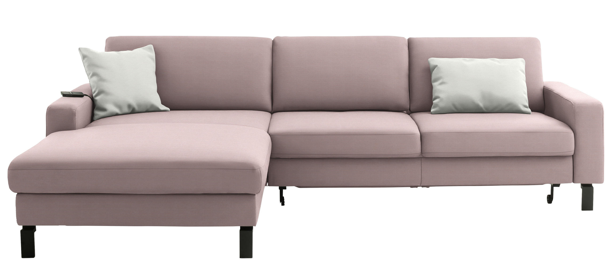 ECKSOFA  in Cord Rosa Rücken echt, Sitztiefenverstellung  185/298 cm  - Schwarz/Rosa, Design, Textil/Metall (185/298cm) - Pure Home Lifestyle