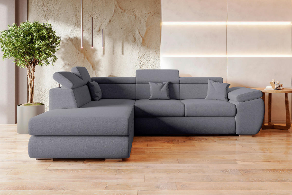 ECKSOFA Dunkelgrau Struktur  - Chromfarben/Dunkelgrau, KONVENTIONELL, Kunststoff/Textil (205/282cm) - Carryhome