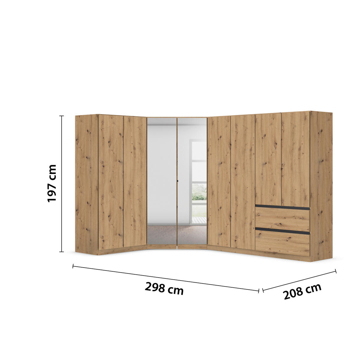 ECKKLEIDERSCHRANK 208/197/298 cm,  in Eiche Artisan  - Chromfarben/Eiche Artisan, MODERN, Holzwerkstoff (208/197/298cm) - Rauch Möbel