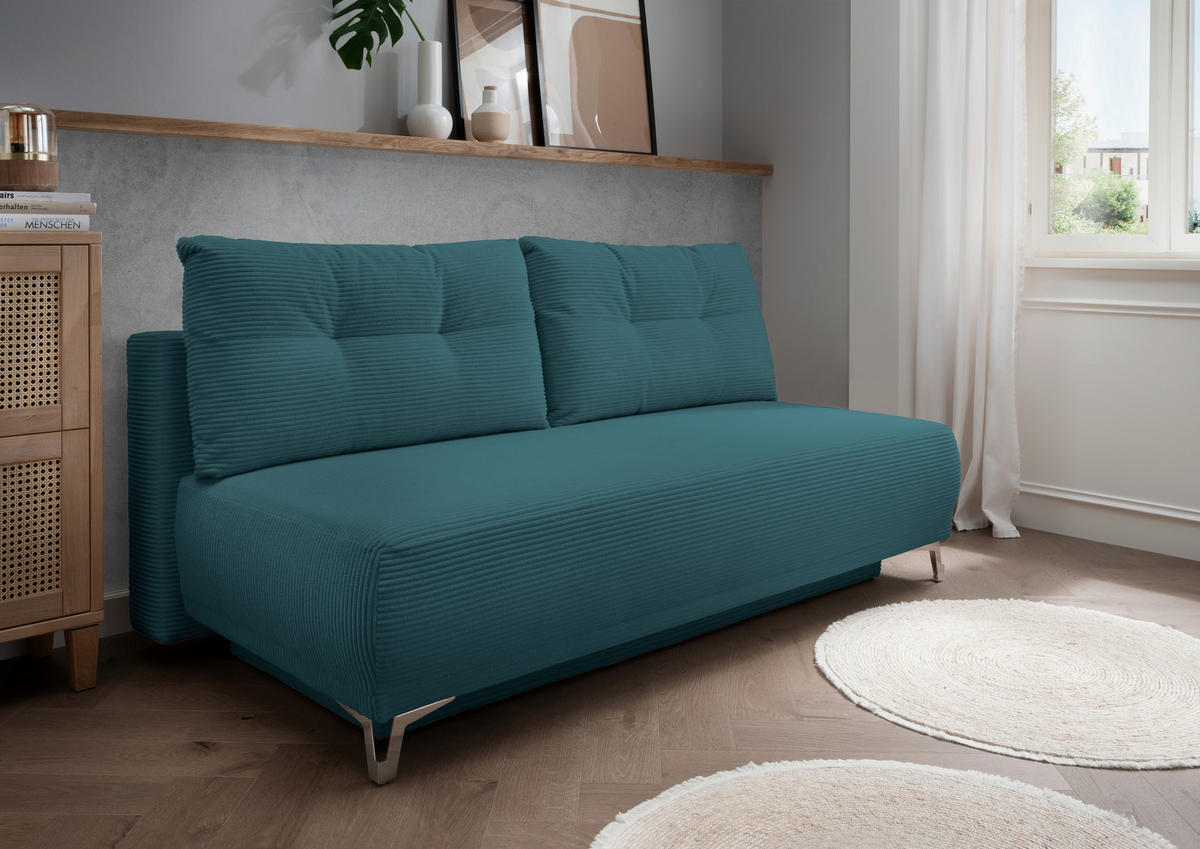 SCHLAFSOFA in Cord Petrol  - Chromfarben/Petrol, Modern, Textil/Metall (198/90/100cm) - Livetastic