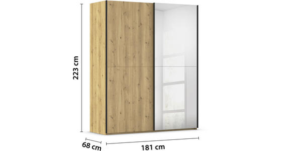 SCHWEBETÜRENSCHRANK 180/223/68 cm 2-türig Eichefarben  - Eichefarben/Schwarz, Design, Holz/Holzwerkstoff (180/223/68cm) - Novel