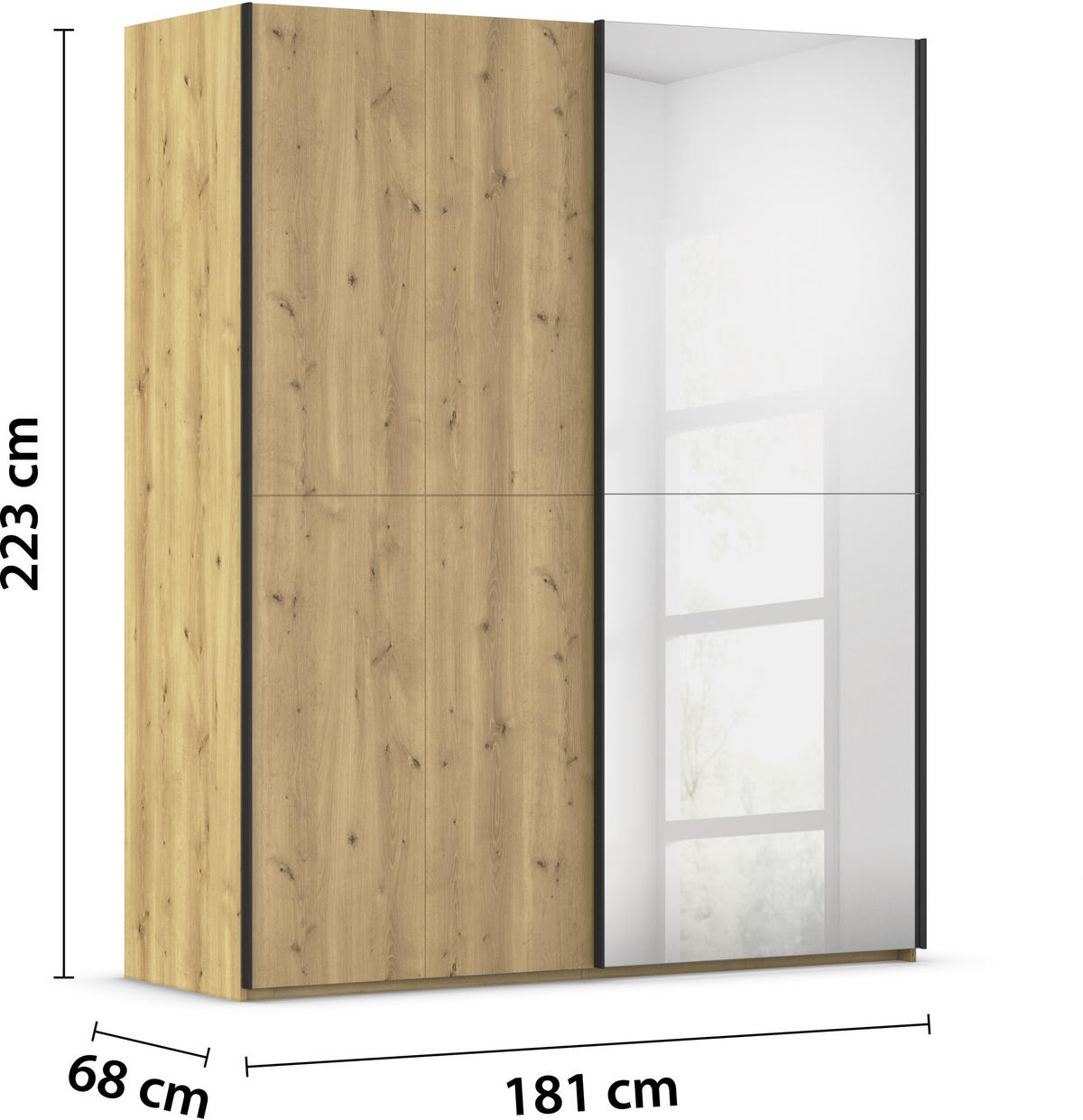 SCHWEBETÜRENSCHRANK 180/223/68 cm 2-türig Eichefarben  - Eichefarben/Schwarz, Design, Holz/Holzwerkstoff (180/223/68cm) - Novel